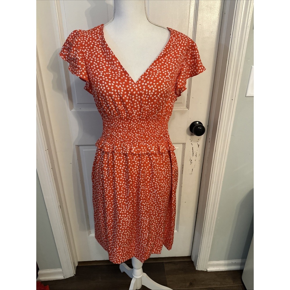 Rebecca Taylor Malia Floral Ruffle Dress Size Medium Reddish OrangeMSRP: $395.00